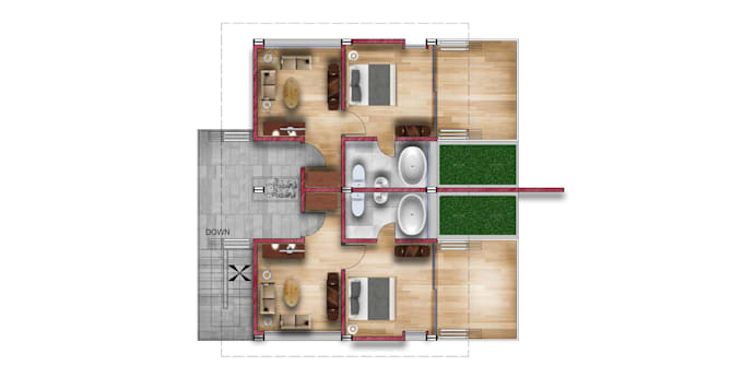 do architectural plan, elevation, section render in photoshop