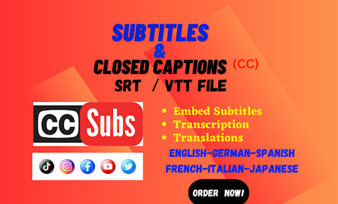 Add subtitles english, spanish, french, and german videos with srt
