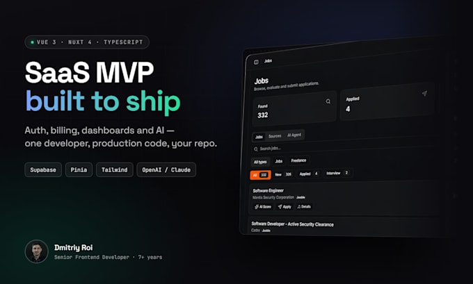 build your saas mvp or web app with vue 3, nuxt and supabase