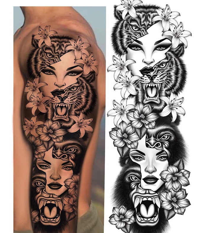 Create your tattoo design and tattoo sleeve, traditional custom tattoo