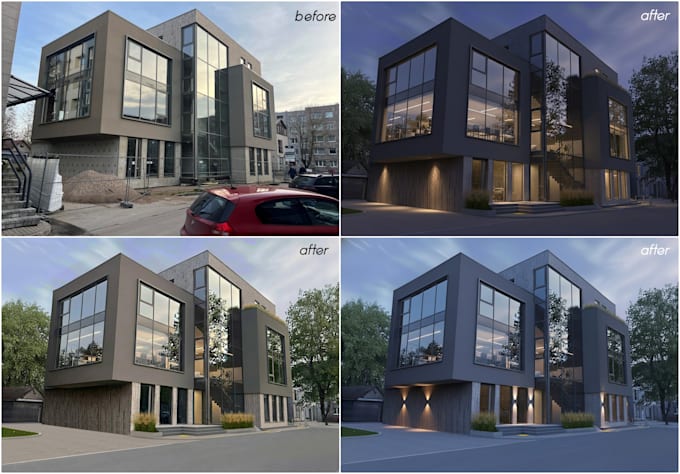 do real estate photo editing, day to night conversion and listing cleanup