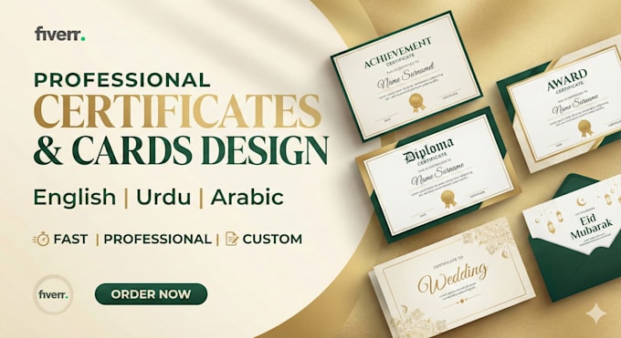 design professional arabic, english and urdu  certificate and card design