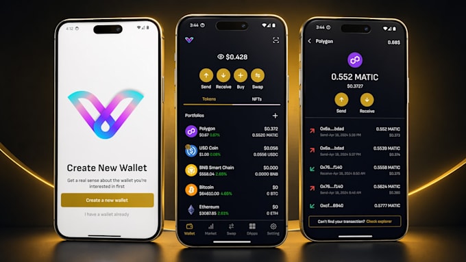 develop crypto wallet app, blockchain web3 wallet with fiat to crypto swap