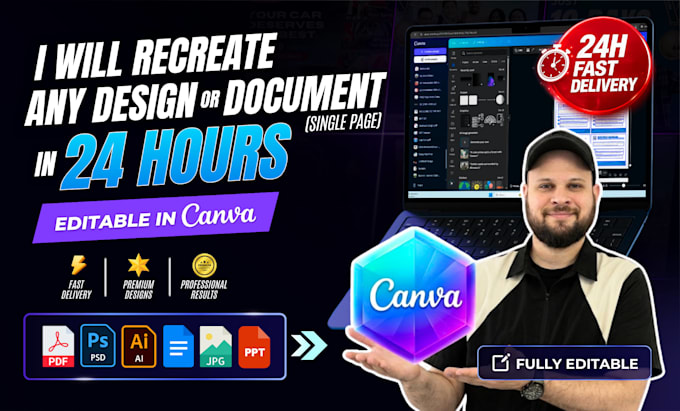 recreate any design or document in canva in 24hrs