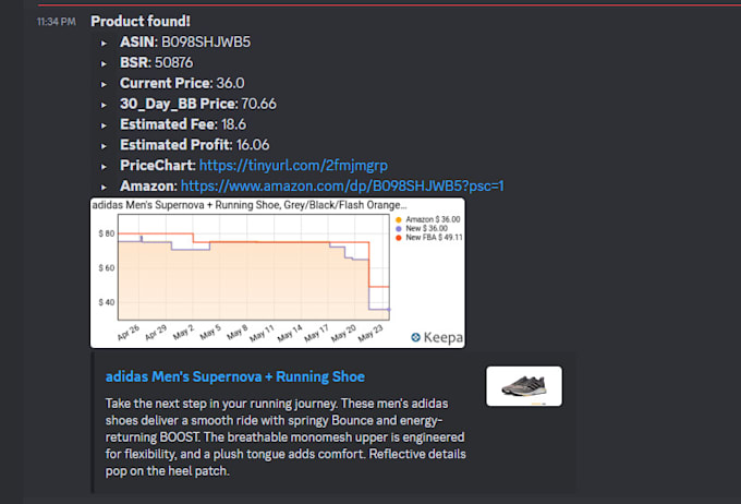 charge 50 USD only connect keepa to discord server for a2a leads tracking