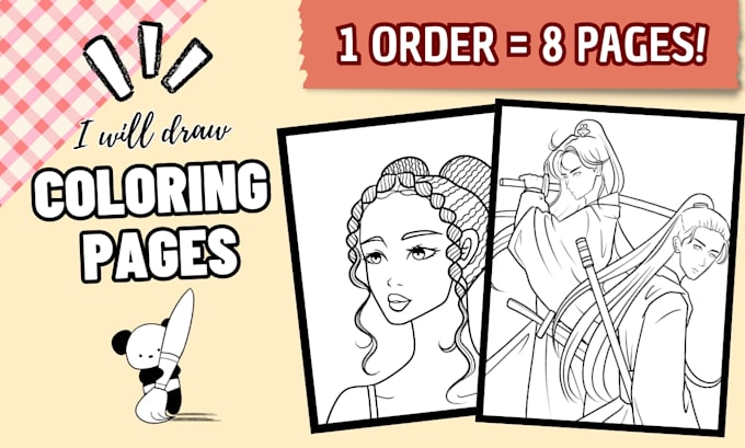 draw 8 coloring book pages for adults and children