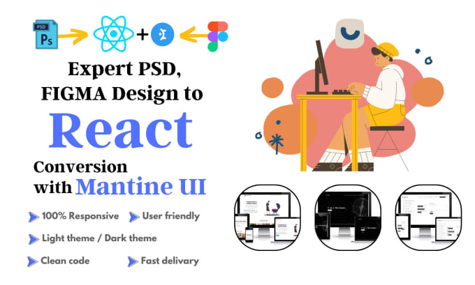 Convert psd to react figma to react js responsive web app website by ...