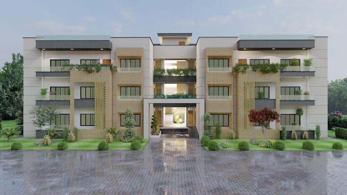 create 3d exterior rendering of house, commercial, warehouse