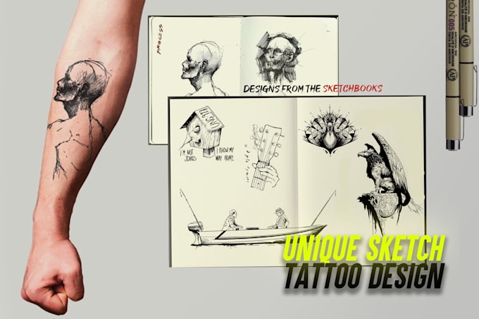 hand draw unique custom sketchy style tattoo design