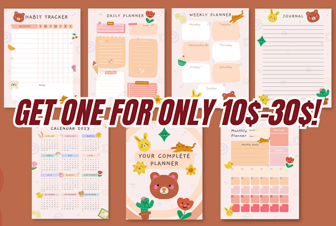 design custom planner, journal, calendar and habit tracker