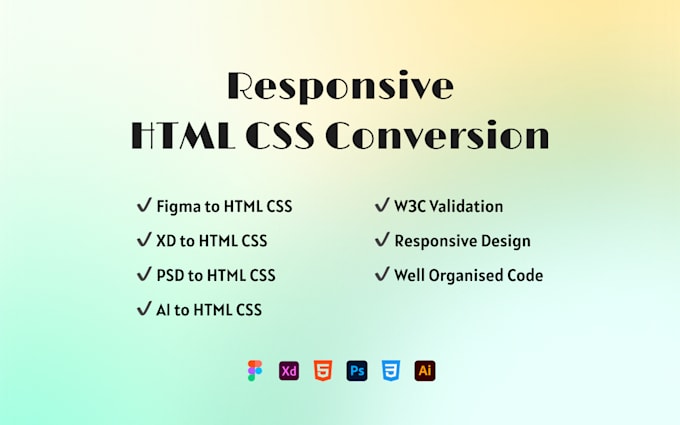 convert figma to html css, xd to html, psd to html css, responsive website