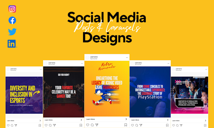 design social media posts for your instagram, facebook, twitter and linkedin