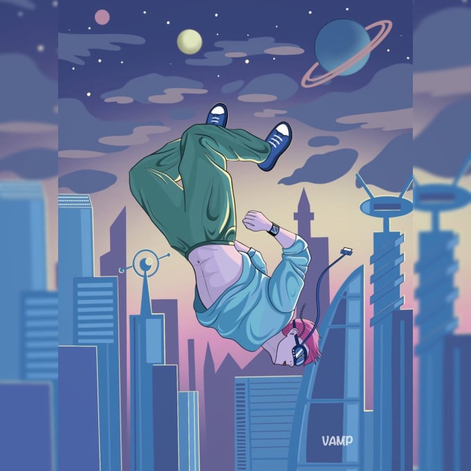 draw poster or art in retro futurism style