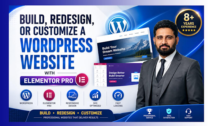 build, redesign, and customize a wordpress website with elementor pro