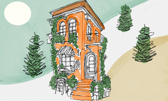 custom minimalis architecture line art illustration
