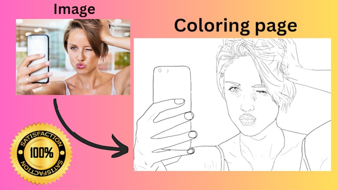 Draw unique line art from any image into coloring book page, coloring