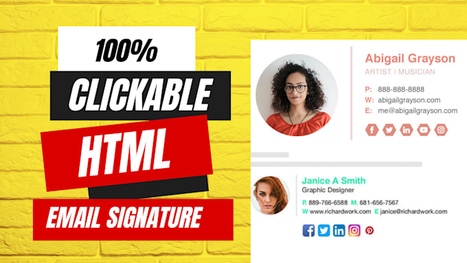Design clickable html email signature for outlook, gmail, etc by ...