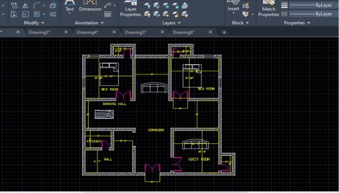 Draw architecture drawing and 2d house floor plan in autocad by Sarfu ...