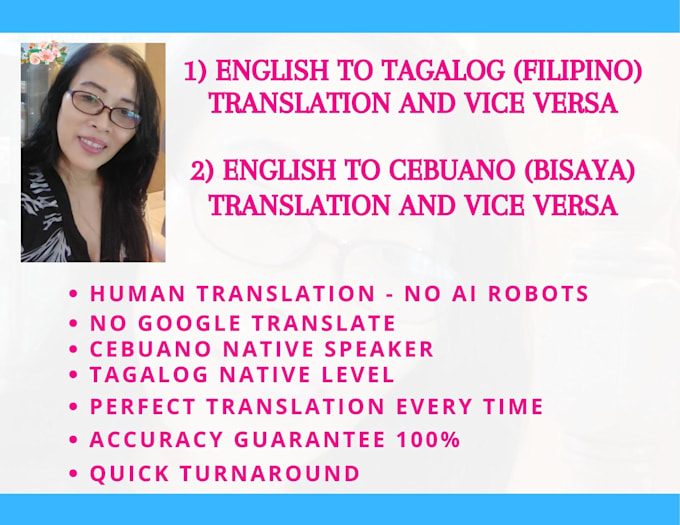Translate english to cebuano or filipino and vice versa by Jmai72 | Fiverr
