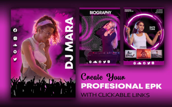 design epk, press kit, media kit with clickable links