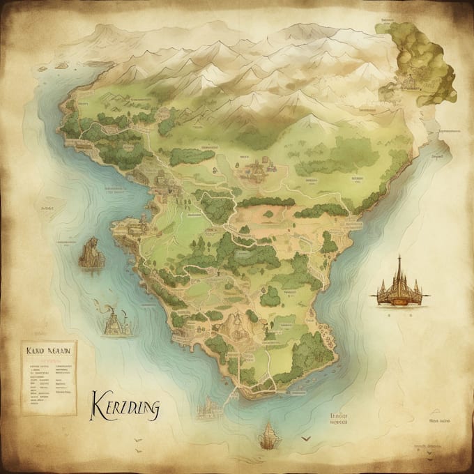 Make a custom fantasy map illustration by Kellsuare Fiverr