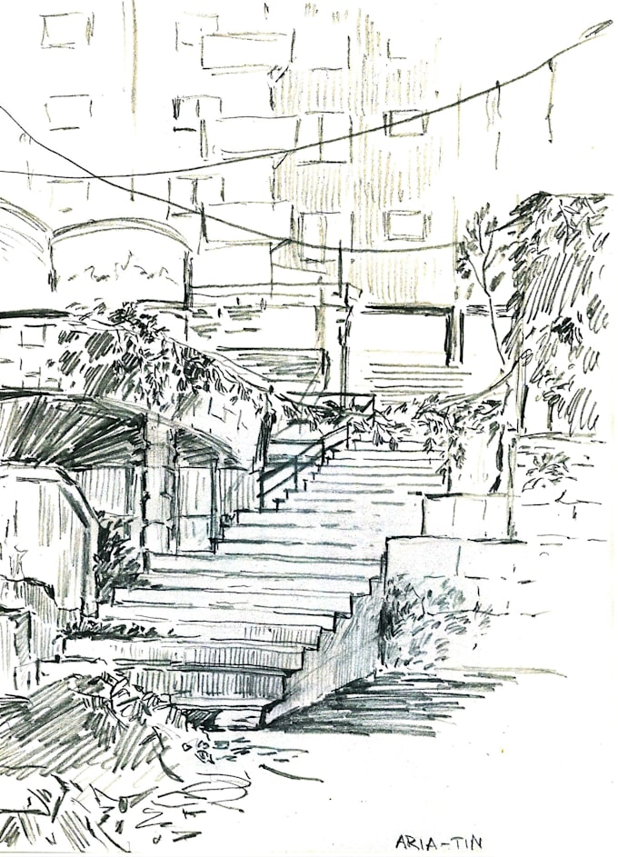 draw pencil landscape sketch