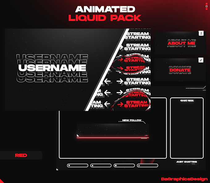 create animated liquid stream overlay pack red style for twitch