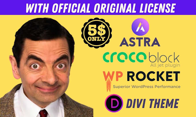 install elementor, astra pro, crocoblock, divi, wp rocket licenses