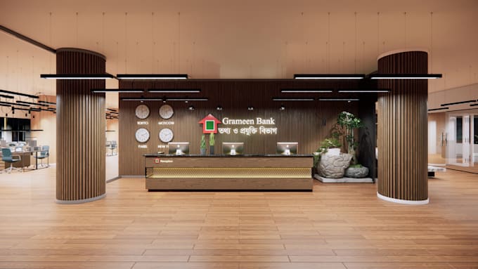 do office cafe industrial interior 3d design 4k rendering