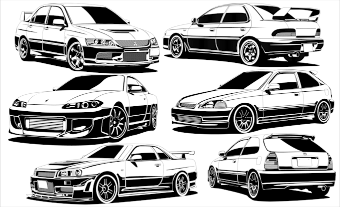 create a black and white vector illustration for your car