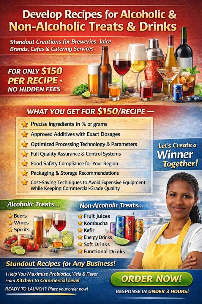 develop recipes for alcoholic and nonalcoholic treats and drinks