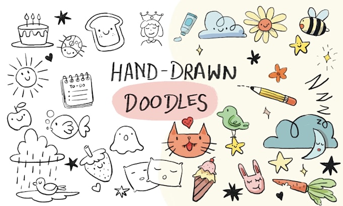 draw hand drawn chibi, editorial illustrations, minimal doodles and outline art