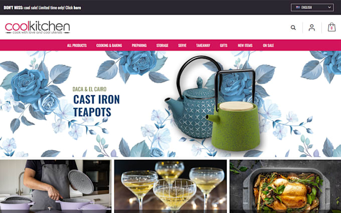 create kitchen website, kitchen utensil shopify store, home decor website