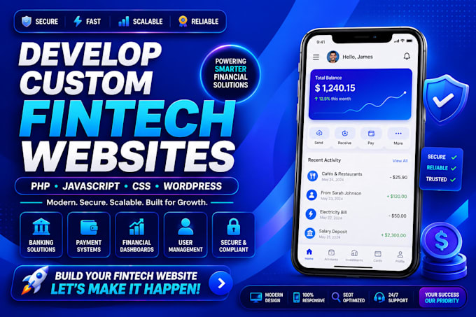 develop custom fintech websites PHP javascript CSS  wordpress