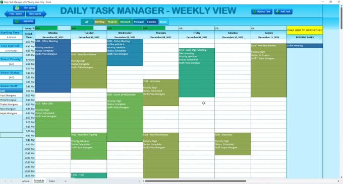 Provide you with an ms excel daily task management template by