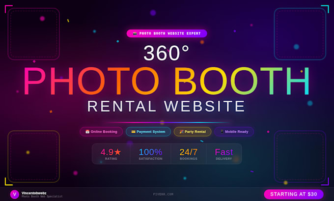 create a 360 photo booth website with booking system and payment integration