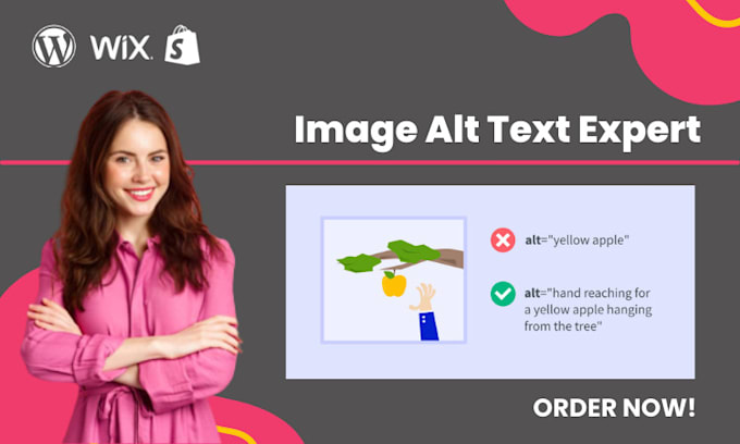 write image alt text or alt tags for wordpress, shopify and wix