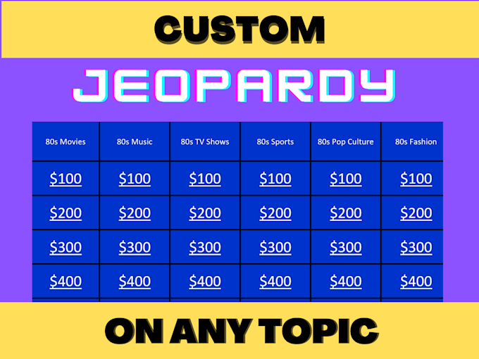 Create an engaging custom jeopardy quiz for any occasion by
