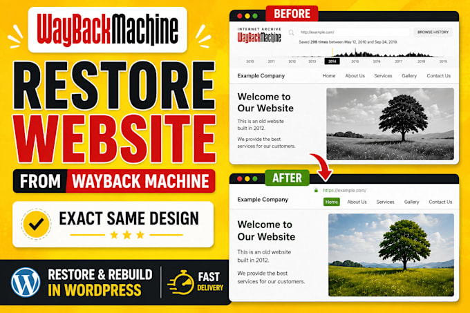 restore website from wayback machine into wordpress elementor