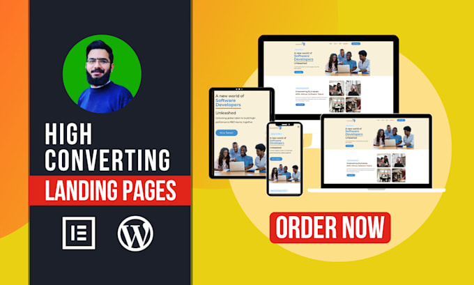 build responsive wordpress landing page design, elementor landing page