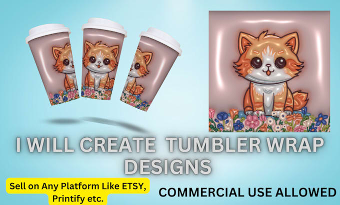 design sublimation tumbler wraps with 2d, 3d illustrations