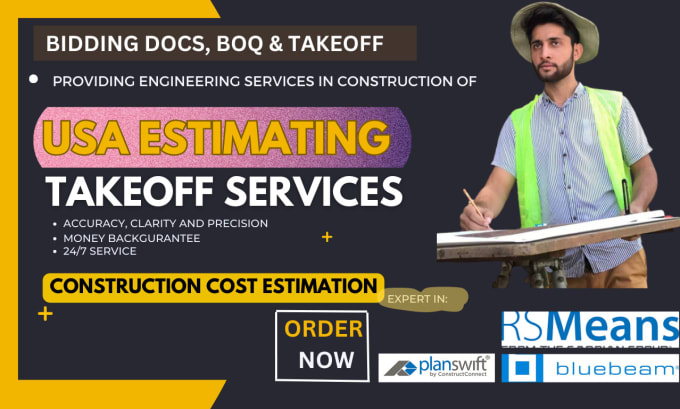 construction cost estimation and material takeoff on planswift, bluebeam