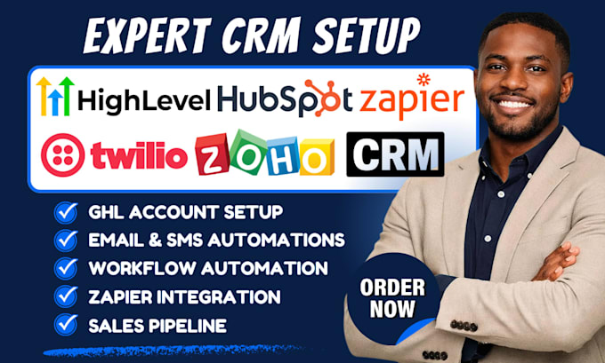 setup gohighlevel workflow funnels hubspot zoho crm zapier twilio SMS automation