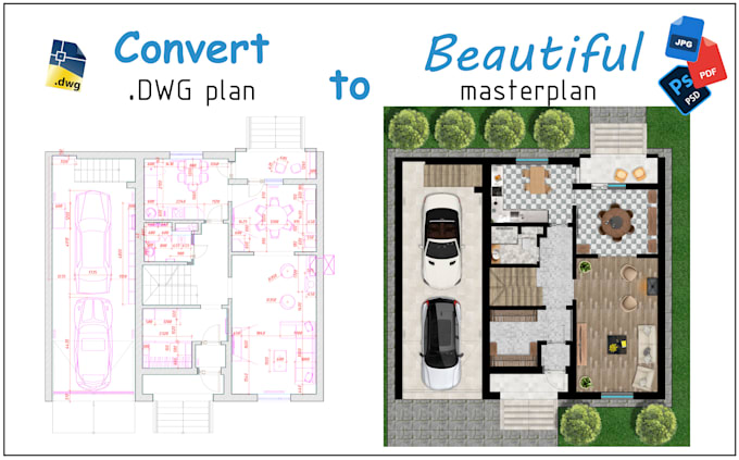 convert your dwg drawing into a beautiful masterplan