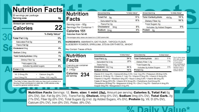 Create fda compliant food nutrition facts label for products by Tarkish ...
