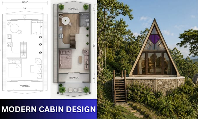 design a frame house and modern cabin rendering