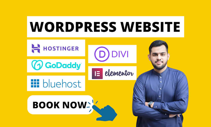 develop wordpress website on godaddy bluehost hostinger elementor pro or divi