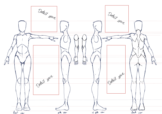 Create reference sheets for 3d modelling of your character by