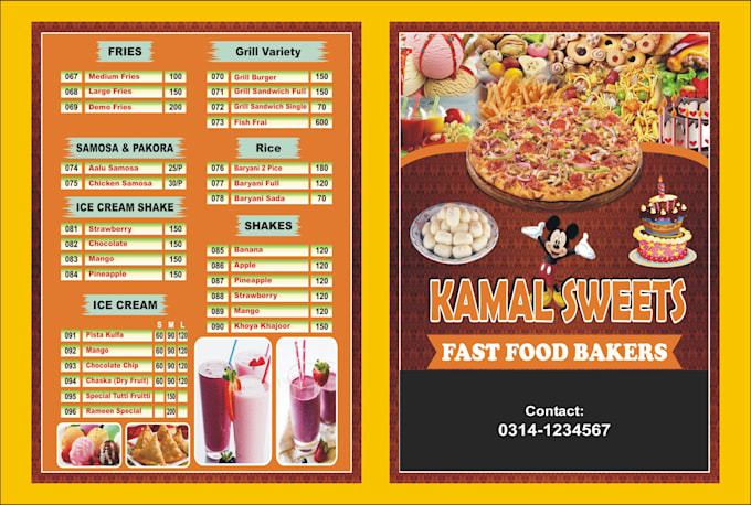 design menu for restaurants, cafes, bakeries, hotels