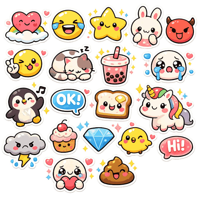 draw cute kawaii doodles cartoon for stickers, emoticons